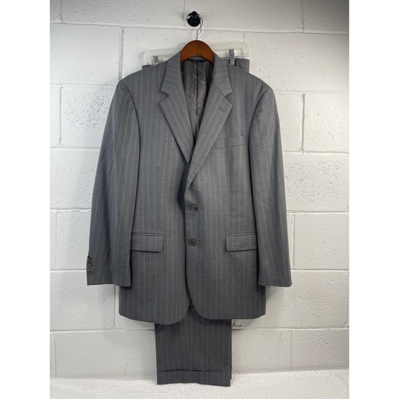 Brooks Brothers 1818 Madison Made InItaly Wool SuitGray/ Blue Striped 42R/36